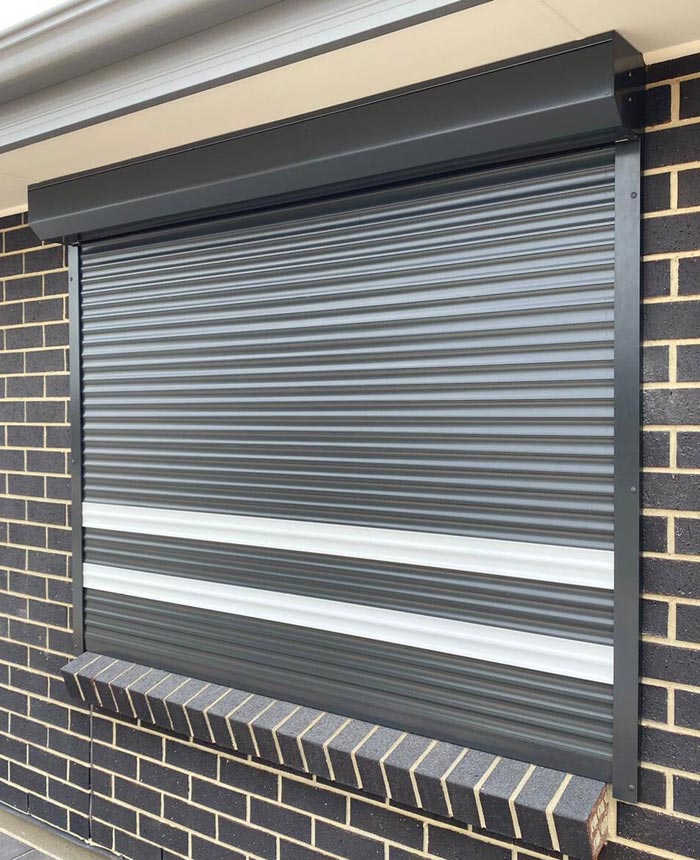 Roller shutter on shop front